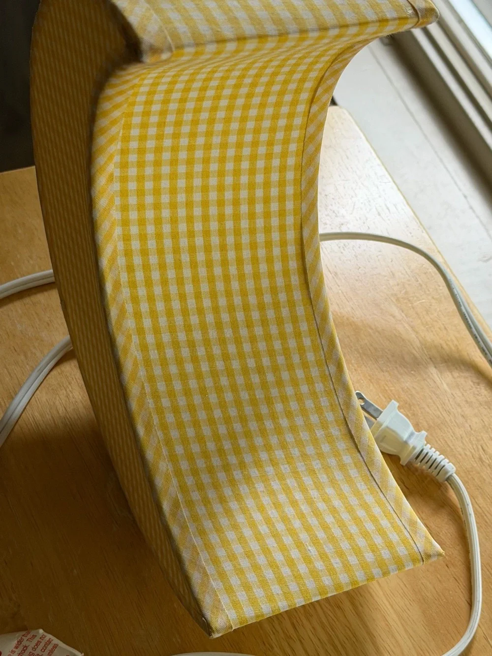 Crescent Moon Nursery Lamp Yellow Gingham Baby Room Night Light 10” Decor